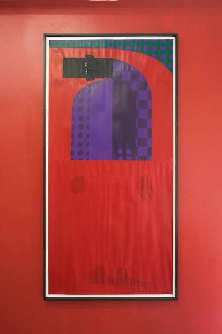 Jon Key,<i> Man in the Violet Dreamscape No. 6 (Self-Baptism)</i>, 2019. Acrylic on Paper, 66 x 32 inches. Courtesy Rubber Factory.