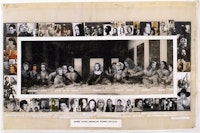 Mary Beth Edelson, <em>Some Living American Women Artists</em>, 1972, cut and pasted gelatin silver prints with crayon and transfer type on printed paper with typewriting on cut and taped paper, 28 1/4