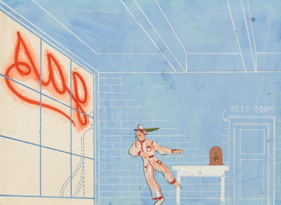 Paul Cadmus (American, 1904-1999), Set design for the ballet <em>Filling Station</em>, 1937. Cut-and-pasted paper, gouache, and pencil on paper, 8 x 10 7/8 inches. The Museum of Modern Art, New York. Gift of Lincoln Kirstein, 1941. © 2018 Estate of Paul Cadmus.