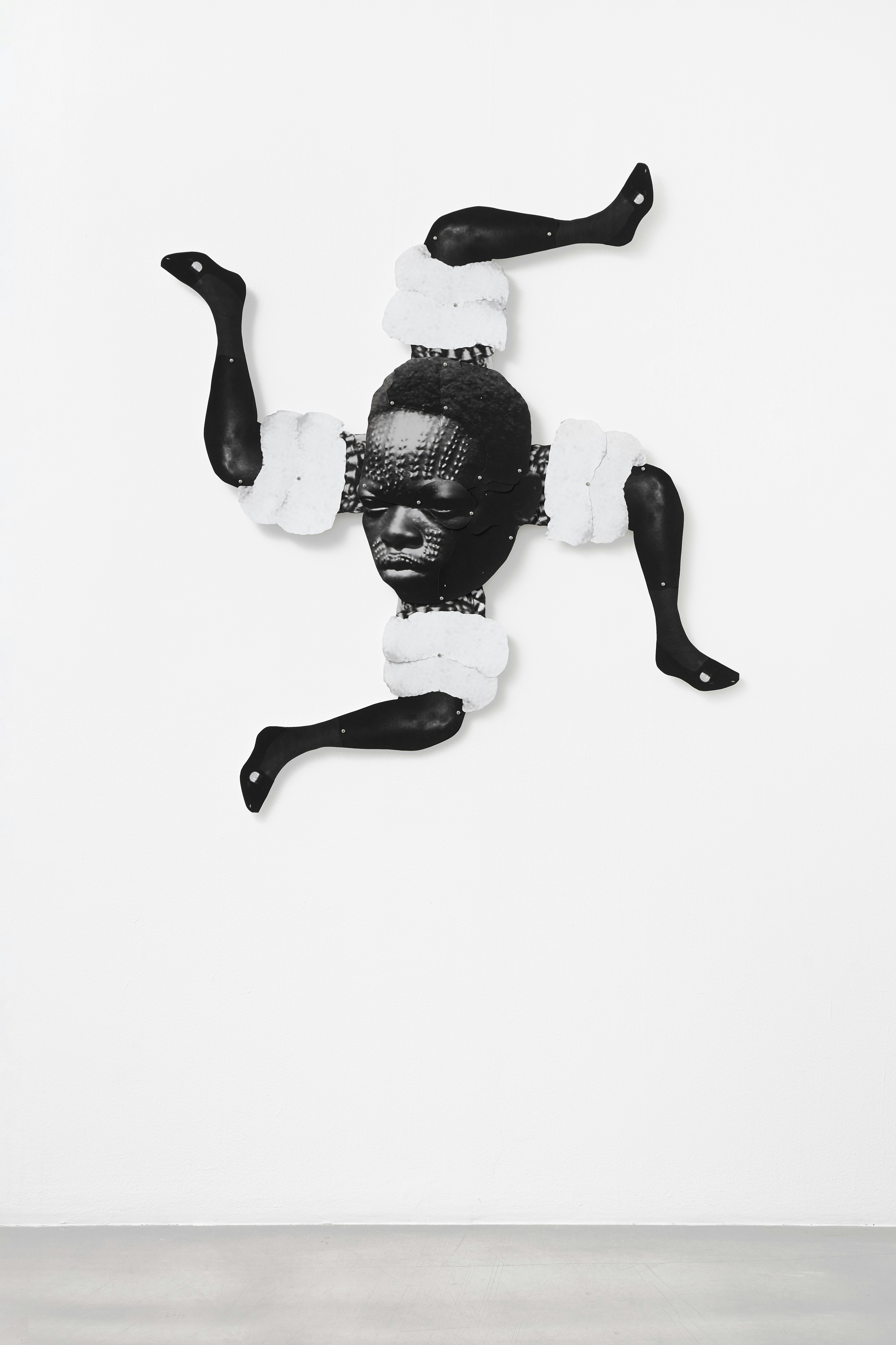 Frida Orupabo, <em>Untitled</em>, 2018, Collage with paper pins mounted on aluminium. 139.7 x 116.8 cm. Photo: Carl Henrik Tillberg. Courtesy the artist and Galerie Nordenhake.