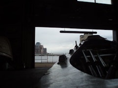 From inside the boathouse at Pier 40. Photo by Nadia Chaudhury.
