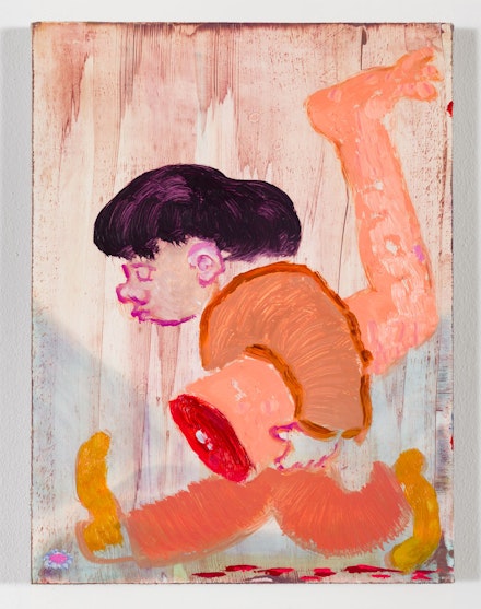 Sanya Kantarovsky, <em>Thief</em>, 2019. Oil and watercolor on linen, 16 x 12 inches. © Sanya Kantarovsky; Courtesy the artist, Luhring Augustine, New York, and Stuart Shave/Modern Art, London, and Tanya Leighton Gallery, Berlin.