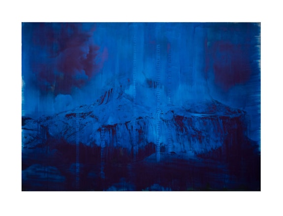 Lorna Simpson, <em>Blue Dark</em>, 2018. Ink and screenprint on gessoed fiberglass, 102 x 144 x 1 3/8 inches. © Lorna Simpson. Courtesy the artist and Hauser & Wirth. Photo: James Wang.