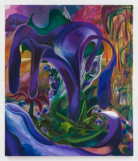 Shara Hughes, <em>Naked Lady</em>, 2019. Oil and dye on canvas, 78 x 66 inches. Courtesy the artist and Rachel Uffner, New York.