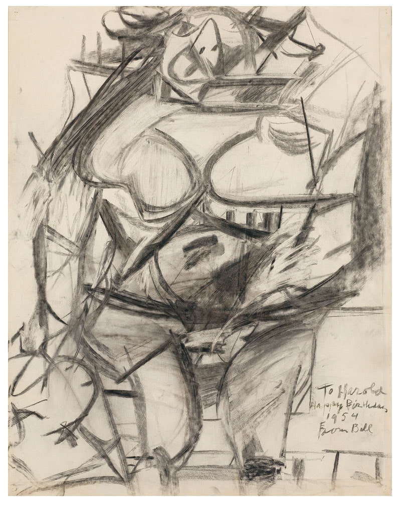 Willem de Kooning, <em>Monumental Woman</em>, 1954, charcoal on paper. Courtesy Mnuchin Gallery. 