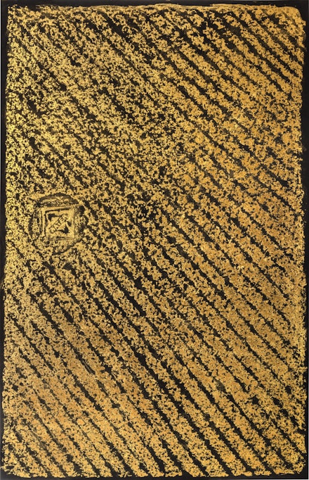 James Nares, <em>Bowery</em>, 2019. 22k gold leaf on Evolon, 91 x 58 1/4 x 2 1/2 inches. Courtesy the artist and Kasmin Gallery.