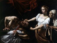 Caravaggio, <em>Judith Beheading Holofernes</em>, c. 1598-1599, oil on canvas, 57 x 77 inches. In the collection of the Galleria Nazionale d'Arte Antica at Palazzo Barberini, Rome. 