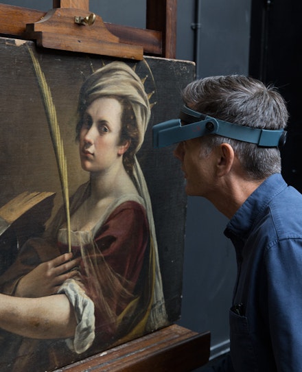 Larry Keith at work on Artemisia Gentilleschi’s Saint Catherine of Alexandria. Courtesy Larry Keith.