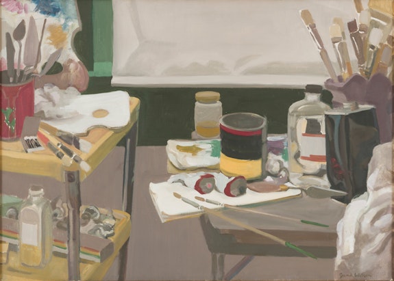 Jane Wilson, <i>Four Paper Palettes,</i> 1973, oil on canvas, 25 x 35 inches, 63.5 x 88.9 cm. Artwork © The Estate of Jane Wilson. Courtesy DC Moore Gallery, New York and Kasmin Gallery. 