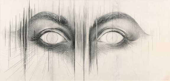 Jay DeFeo, <em>The Eyes</em>, 1958. Graphite on paper, 42 x 84-3/4 inches. © 2019 The Jay DeFeo Foundation/Artists Rights Society (ARS), New York.