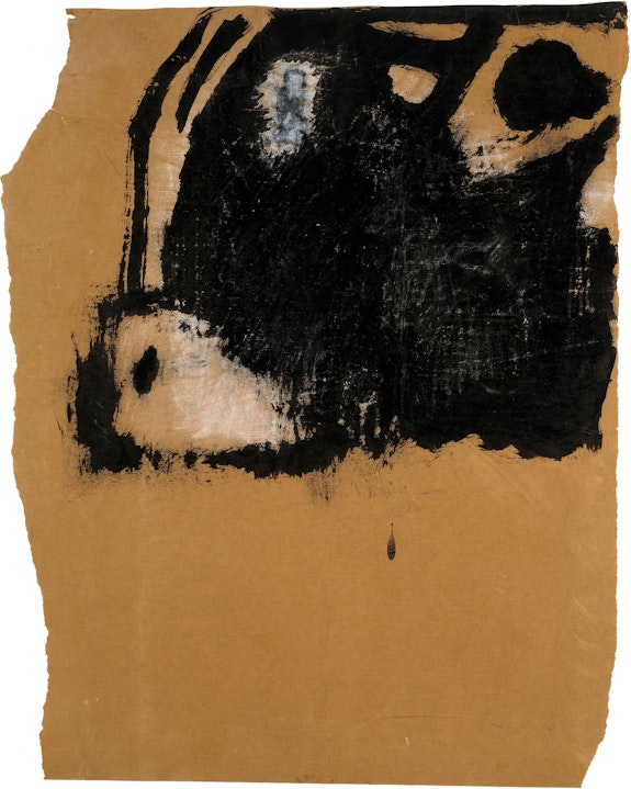 Jay DeFeo, <em>Untitled (Florence)</em>, 1952. Tempera and ink with collage on paper, 20 x 14 3/4 inches. Courtesy Marc Selwyn Fine Arts. 