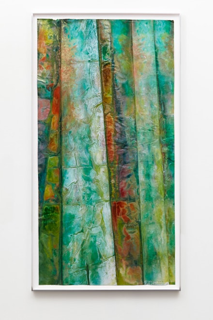 Sam Gilliam, <em>Untitled</em>, 2019. Watercolor and acrylic on washi paper, 77 ½ x 41 inches. Courtesy of the artist and David Kordansky Gallery, Los Angeles.