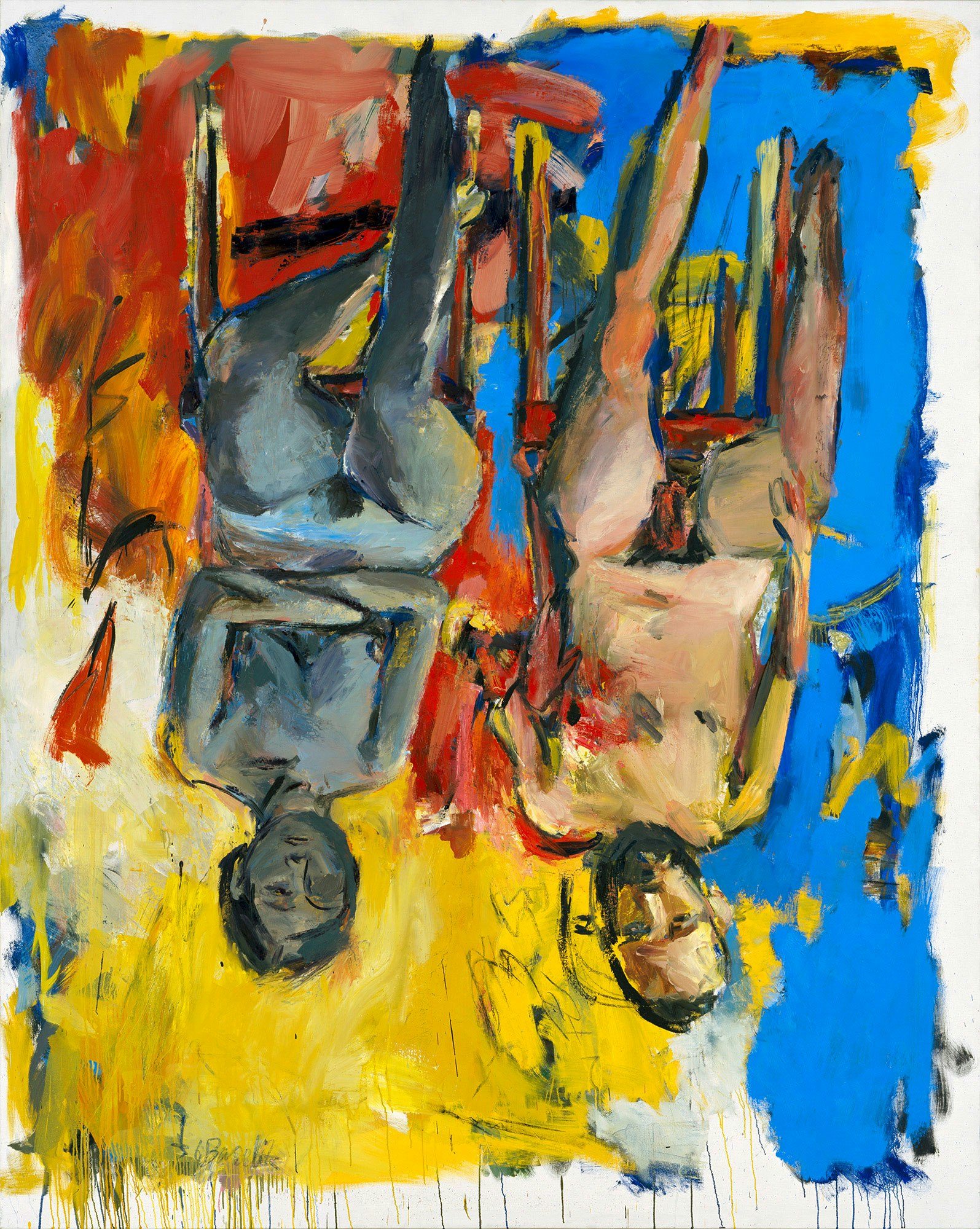 Georg Baselitz, <em>Schlafzimmer (Bedroom)</em>, 1975. Oil and charcoal on canvas, 98 1/2 x 78 3/4 inches. Georg Baselitz Treuhandstiftung.