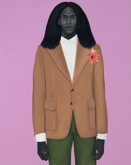 Amy Sherald, <i>When I let go of what I am, I become what I might be (Self-imagined atlas)</i>, 2018. Oil on canvas, 54 x 43 x 2 inches. © Amy Sherald. Courtesy the artist and Hauser & Wirth. Photo: Joseph Hyde.