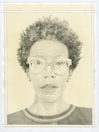 Portrait of Amy Sherald, pencil on paper by Phong Bui. Based on a photograph by Jordan Geiger.