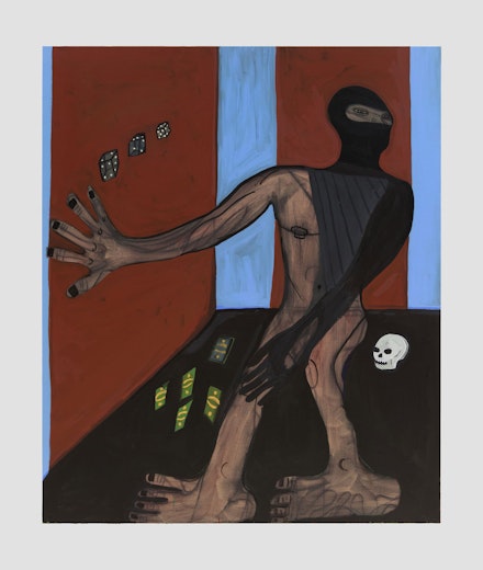 Marcus Jahmal, <em>Thief in the Night</em>, 2019. Acrylic on linen, 72 x 60 inches. Courtesy the artist and Almine Rech. Photo: Matthew Kroening.