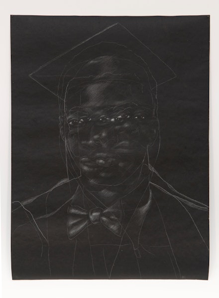 Titus Kaphar, <em>The Jerome Project (Asphalt and Chalk) XII</em>, 2015, Chalk on asphalt paper, 49 x 35 1/2 inches (drawing), 54 3/8 x 40 7/8 x 2 1/8 inches (framed). Image courtesy the artist.
