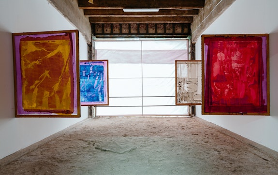 Installation view: Levan Tchoghoshvili and Ketuta Alexi-Meskhishvili, Boards, 2019, Oxygen—Tbilisi No Fair, Stamba D Block, Tbilisi, Courtesy of the artist