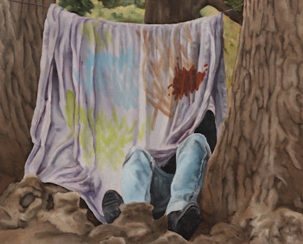 Alex Sewell, <i> Suicide</i>, 2018.Oil on linen, 8 × 10 inches.
