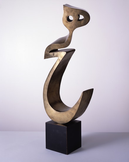 Parviz Tanavoli, <em>Heech</em>, 1972. Bronze on wood base, 22 1/4 x 12 x 8 inches. Grey Art Gallery, New York University Art Collection.