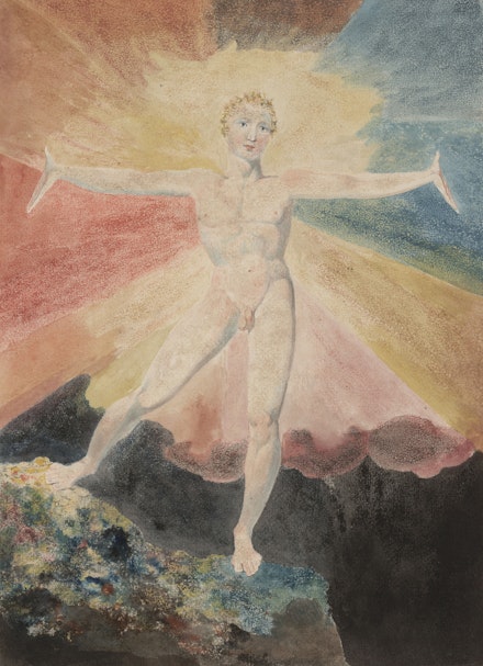 William Blake, <em>Albion Rose</em>, c.1793. Color engraving, 9 7/8 x 8 1/4 inches. Courtesy the Huntington Art Collections.
