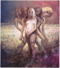 Lisa Yuskavage, <em>Hippies in Tit Heaven</em>, 2015. Lithograph in 12 colors on Coventry Rag, 38 5/8 x 34 3/4 inches. Courtesy ULAE.