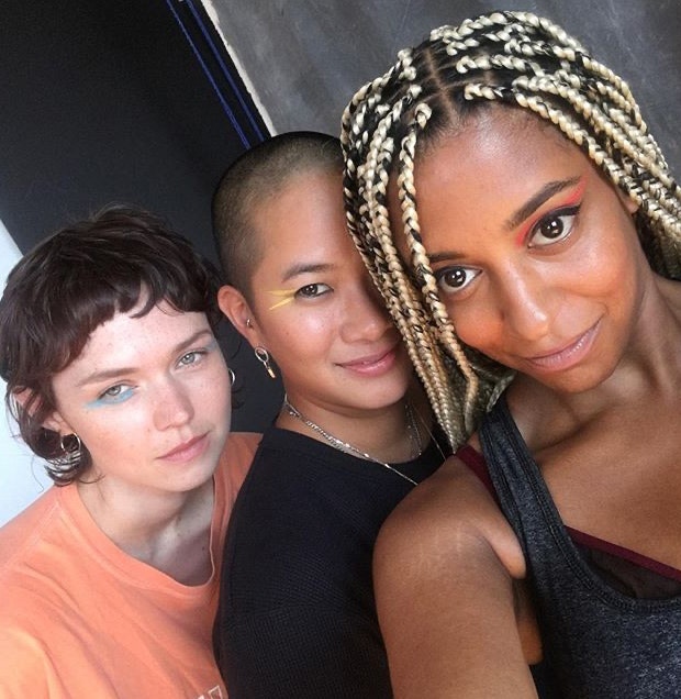 (From left to right) Emma Burgess-Olson (UMFANG), Christine McCharen-Tran (of Chromat) and Frankie Decaiza Hutchinson (BEARCAT). Image courtesy of Discwoman. Photo: Frankie Hutchinson.