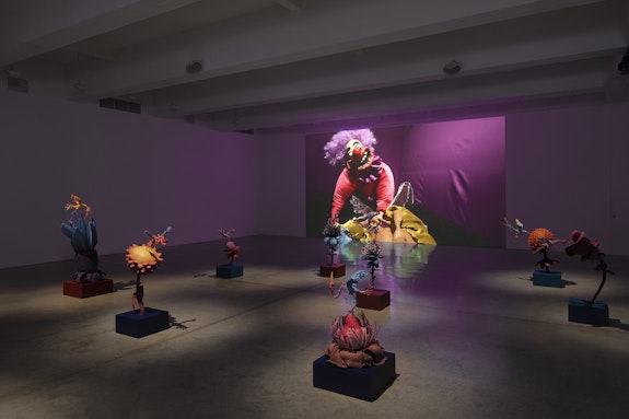 Nathalie Djurberg & Hans Berg, Installation view, <em>One Last Trip to the Underworld</em>, 2019. Photo by Pierre Le Hors. Courtesy the artists and Tanya Bonakdar Gallery, New York / Los Angeles