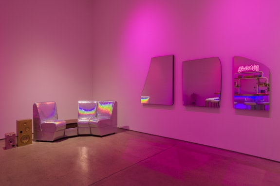 Installation view: <em>Sadie Barnette: The New Eagle Creek Saloon</em>, Institute for Contemporary Art, Los Angeles, 2019–2020. Courtesy ICA LA.