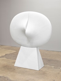Zilia Sánchez, Lunar Blanco, 2019, conceived 2000. Marble, 58 1/2 x 48 7/8 x 19 3/4 inches. © Zilia Sánchez. Courtesy Galerie Lelong & Co., New York. 