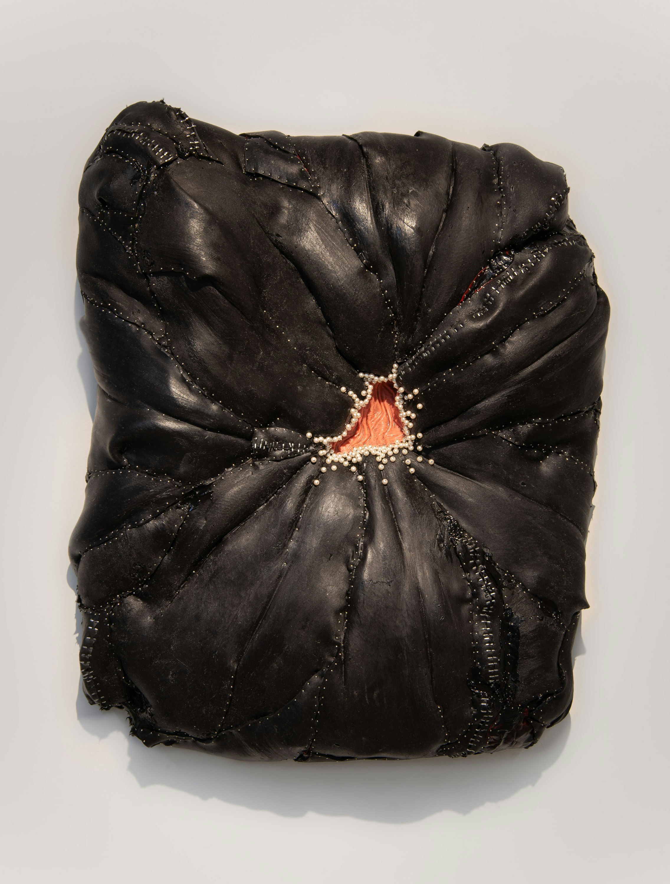 Doreen Garner, <em>After Her Tomb</em>, 2020. Urethane foam, silicone, steel pins, pearls, 27 x 23 1/2 x 7 1/4 inches. Courtesy the artist and JTT, New York.
