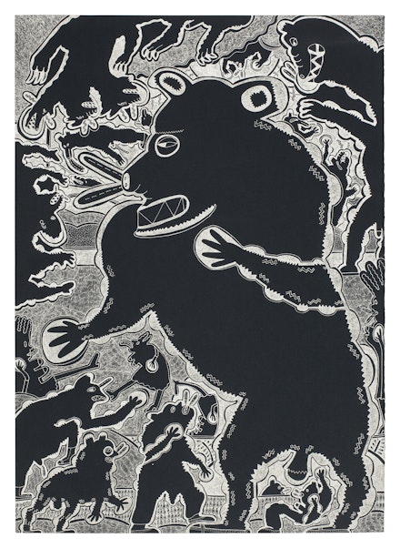 Gladys Nilsson, <em>Lycanthropie Drawing</em>, 1969. Ink on paper, 27 5/8 x 19 3/4 inches. © Gladys Nilsson, Courtesy Garth Greenan Gallery and Matthew Marks Gallery.