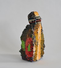 Bob Witz, <em>Everybody and Nobody</em>, 1980 - 2019. Mixed media, milk carton, rubber bands, hair pins, and paint, 13 x 5 x 5 inches. Courtesy the artist and OSMOS. Photo: Paul Lemarre.