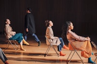 Emma Pajewski, Philip Strom, Gwendolyn Gussman, and Dervla Carey-Jones in <em>People in the Sun</em>. Photo: Charles Roussel for Cherylyn Lavagnino Dance.