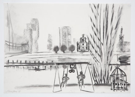 Merlin James, <em>Indian Toys</em>, 2018. Graphite on paper, 11 3/4 x 16 1/2 inches. Courtesy the artist and Sikkema Jenkins & Co., New York.