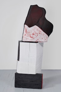 Arlene Shechet, <em>In My View</em>, 2020. Glazed ceramic, painted hardwood, painted plywood, 58 x 26 x 20 inches. © Arlene Shechet, courtesy Pace Gallery Photography by Phoebe d'Heurle.