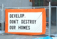 The Develop Don't Destroy banner at 475 Dean Street. All photos by Brian Carreira.