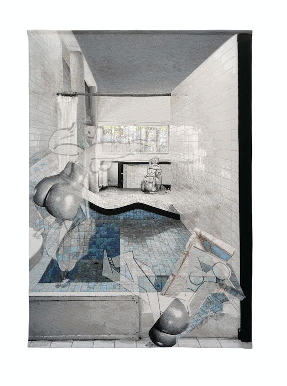 Shannon Bool, <em>Women in Their Apartment</em>, 2019, Jacquard tapestry, 300 x 221 cm, Courtesy of the artist and and her galleries; Daniel Faria (Toronto) and Kadel Willborn Gallery (Düsseldorf).
