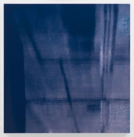 Kate Shepherd, <em>Blue Violet Lights Off</em>, 2019. Enamel on panel, 42 x 41 inches. Courtesy Galerie Lelong & Co., New York.