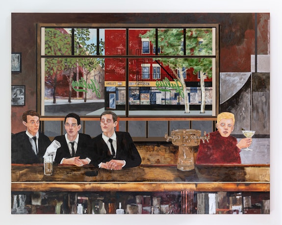 Hernan Bas, <em>The Sip In</em>, 2019. 84 x 108 inches. Courtesy the artist and Lehmann Maupin, New York, Hong Kong, and Seoul.