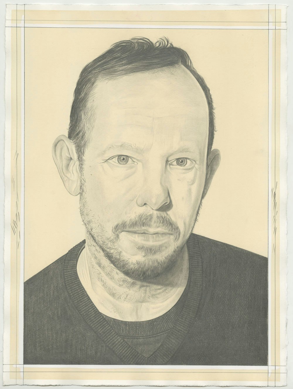 Portrait of Guillermo Kuitca, pencil on paper by Phong H. Bui.