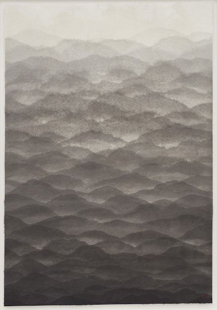 Minjung Kim, <em>Mountain</em>, 2019. Ink on mulberry Hanji Paper, 74 3/4 x 51 1/4 inches. Courtesy the artist.