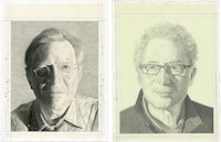 Portraits of John Elderfield (left) and Terry Winters (right), pencil on paper by Phong H. Bui.