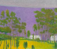 Wolf Kahn, <em>Greenhouses in a Green Landscape</em>, 2011, oil on canvas, 52 x 60 inches, © 2020 Wolf Kahn / Licensed by VAGA at Artists Rights Society (ARS), NY