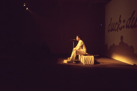 Laurie Anderson, <em>As:If</em>. Documentation from the performance series <em>PersonA</em>, organized by Edit DeAk, Artists Space, 1974. Courtesy Artists Space, New York.
