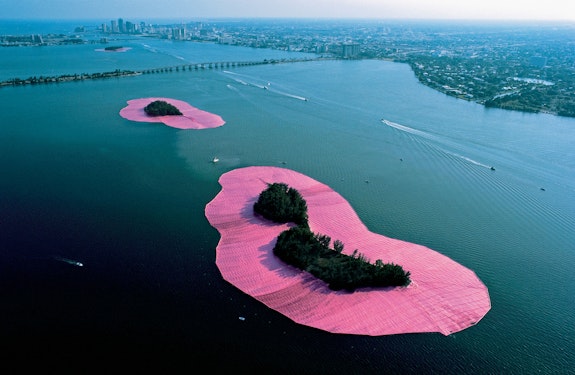 Surrounded Islands, Biscayne Bay, Greater Miami, Florida, 1980-83. Courtesy Christo and Jeanne-Claude. Photo: Wolfang Volz.