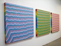 Maija Miettinen, installation view: <em>Occhiolism (blue, pink, and green) triptych</em>, 2015. Courtesy the artist.