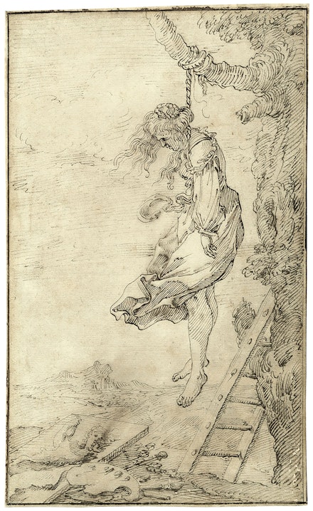 Follower of Jacques de Gheyn III, <em>Allegory of the Demise of Painting</em>, early 17th century. Pen and ink, 11 5/8 x 8 1/4 inches. Grisebach Auction (Berlin) 25-26 October, 2018, lot nr. 6.
