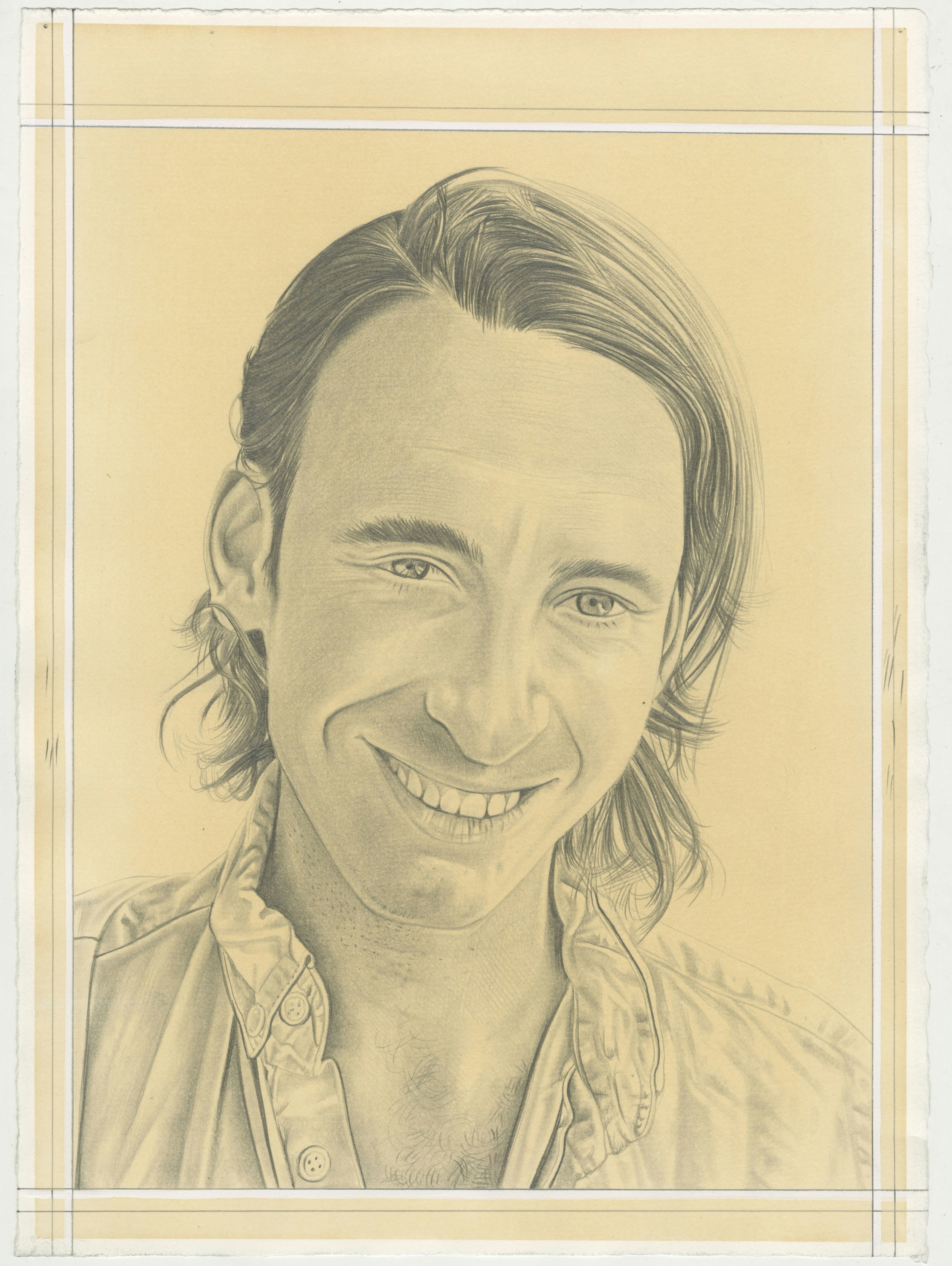 Portrait of Erik Lindman, pencil on paper by Phong H. Bui.