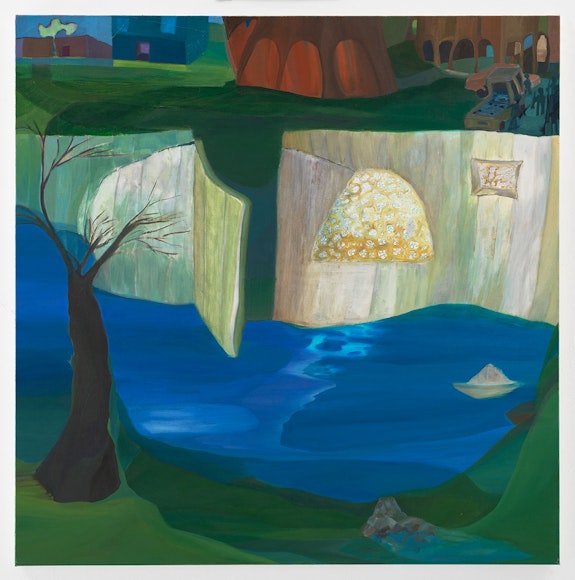Ficre Ghebreyesus, <em>Gate to the Compound</em>, 2006. Acrylic on canvas, 48 1/4 x 48 1/4 inches. © The Estate of Ficre Ghebreyesus. Courtesy Galerie Lelong & Co., New York.